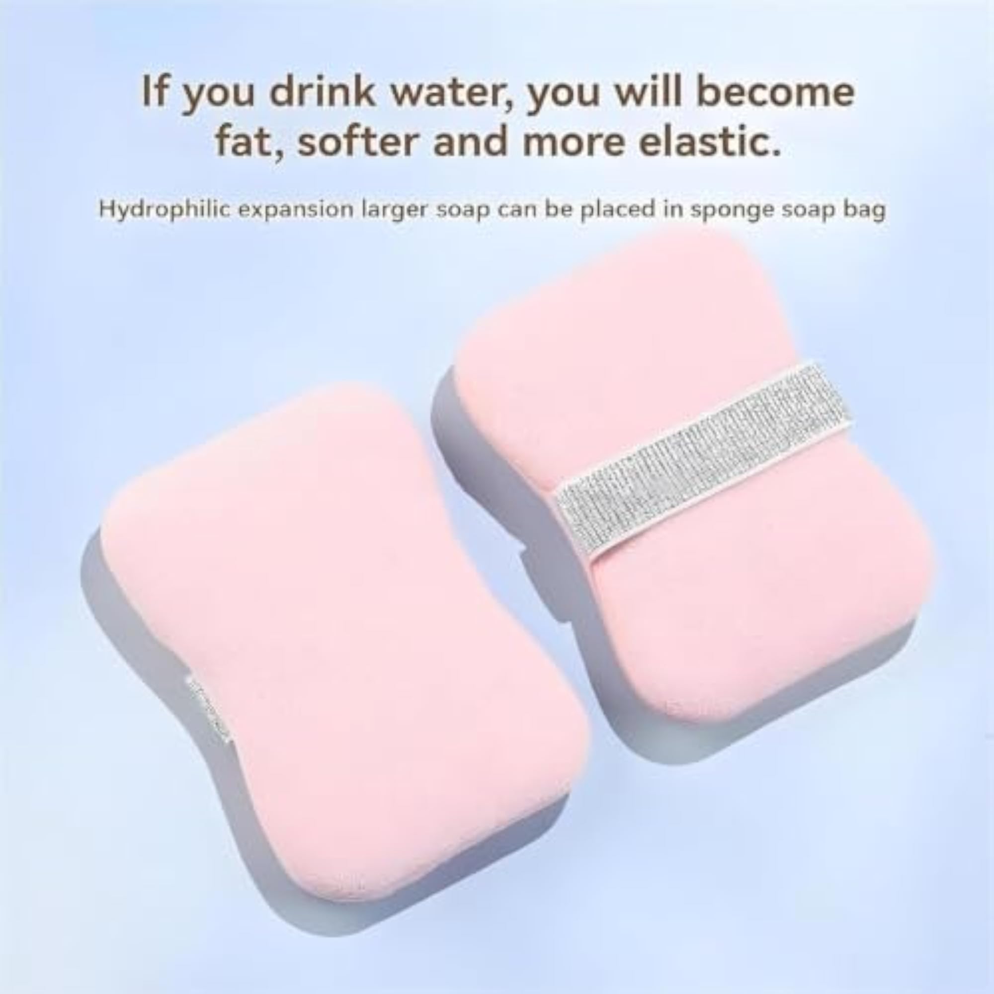 2-Pack Exfoliating Bath Sponge with Soap Bag, Double-Sided Body Scrubber